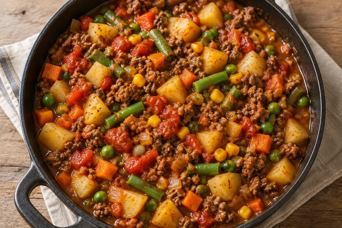AI-generated serving inspiration for Beef and Vegetable Skillet