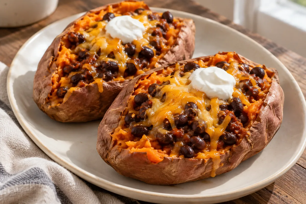 AI-generated serving inspiration for Black Bean Sweet Potatoes for Two