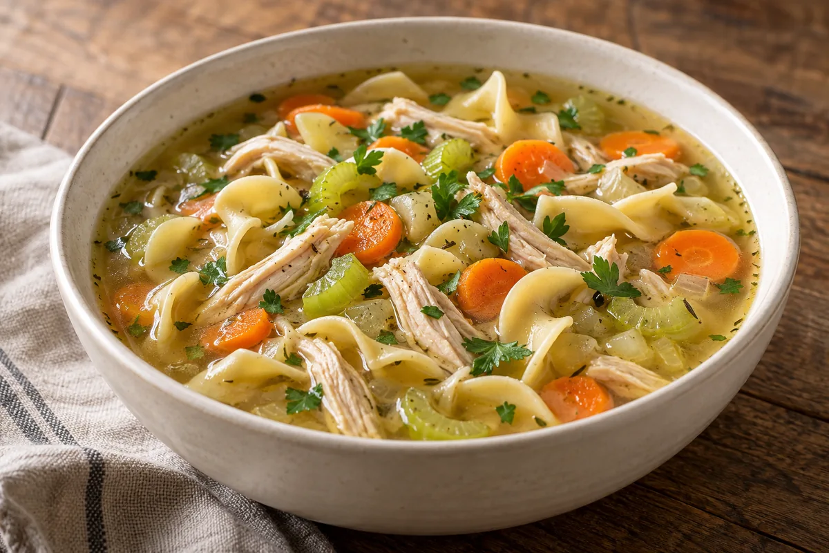 AI-generated serving inspiration for Chicken Noodle Soup