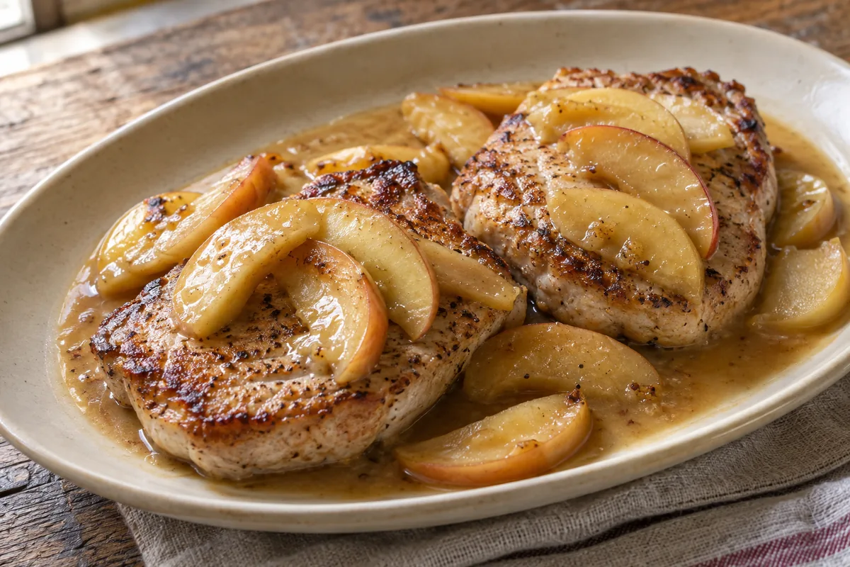 AI-generated serving inspiration for Pork Chops and Apples for Two