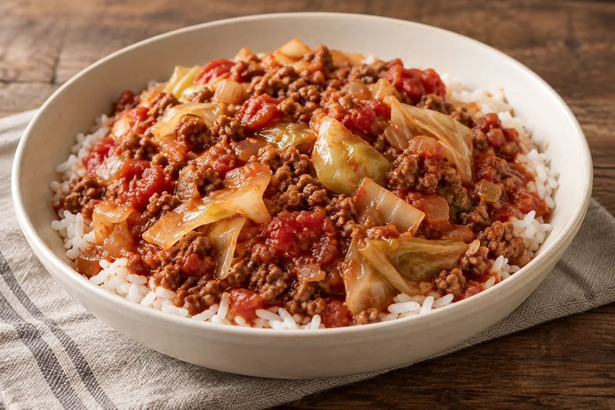 AI-generated serving inspiration for Slow Cooker Unstuffed Cabbage
