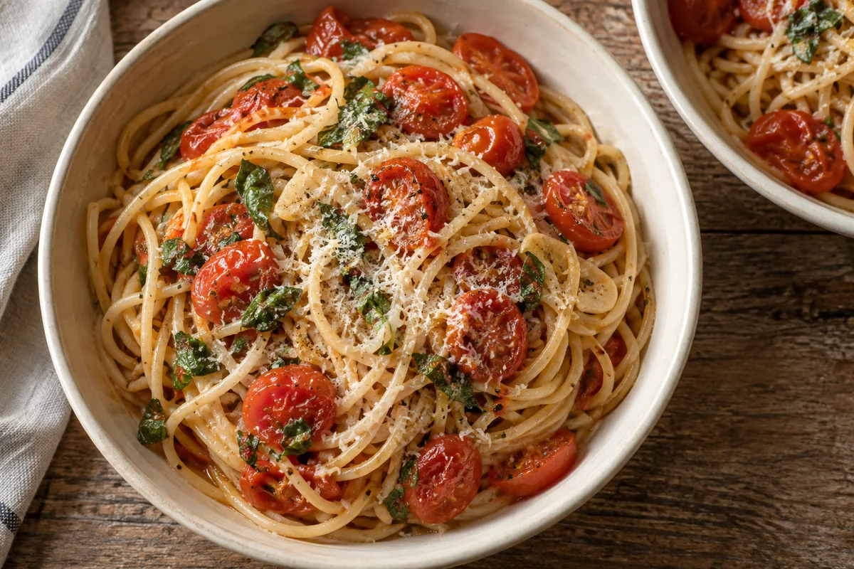 AI-generated serving inspiration for Tomato Basil Pasta for Two