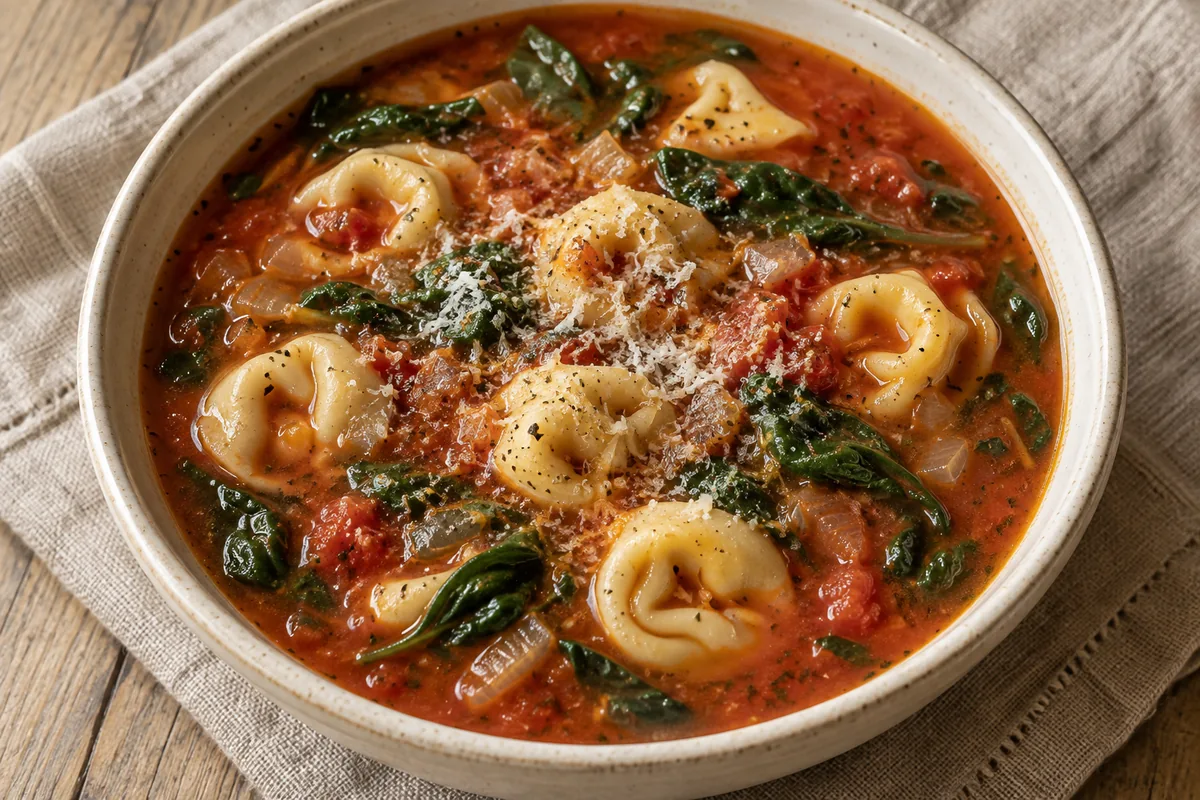 AI-generated serving inspiration for Tomato Tortellini Soup