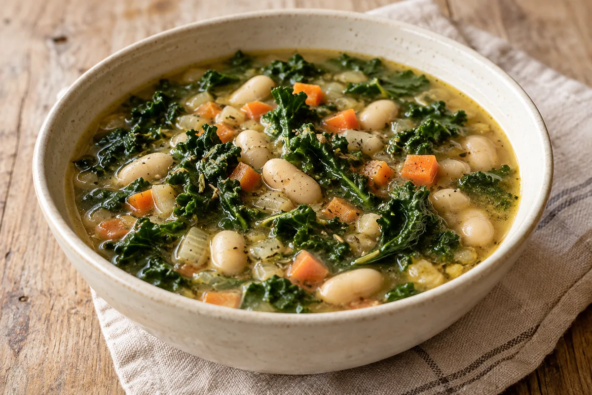 AI-generated serving inspiration for White Bean and Kale Soup